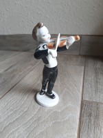 Csodaszép hollóházi hegedűs porcelán szobor (14,5 cm)