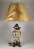 1R899 Antik bronz talpas Fischer majolika lámpa 90 cm