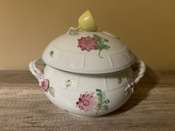 Herendi porcelán virágmintás citrom fogós levesestál