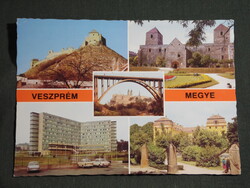Képeslap,Veszprém megye,mozaik,Thury,Sümeg vár,ajka kórház,kastély látkép,részlet, 1985-