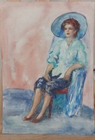 Női portré akvarell festmény 30x42 cm