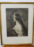 Antik szecessziós arany keretezésű litográfia / falikép