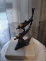 Antikolt tömör bronz dupla delfin