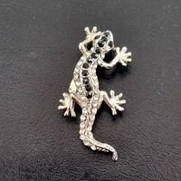 Vintage kristályokkal kirakott gyík bross kitűző