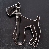 Vintage nagyméretű snauzer foxi foxterrier bross kitűző nyakán kristállyal