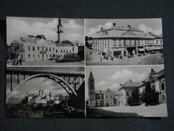 Képeslap,Veszprém,mozaik,Főtér,tűztorony,Viadukt híd,városháza,templom látkép,részlet, 1962-