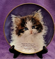 Macskás porcelán tányér, cicás angol falitányér (L5192)