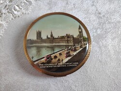 Különleges angol arany színű cizellált  tükrös puderes dobozka vintage pipere kellék