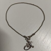 JELZETT 925-ÖS EZÜST SZÉP GÖMBÖLYÜ MINTÁS SZEMEKBŐL KÉSZÍTETT KARKÖTŐ KARLÁNC kLIS GYÍK MEDÁLLAL