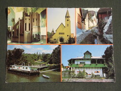 Képeslap,Zebegény,mozaik,kikötő,templom,üdülő, utca látkép,részlet, 1985-