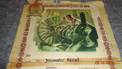 Sztahanovista  emléklap , 1954 , a rákosi idők erőltetett  munkaverseny korszakából
