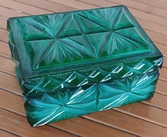 Zöld malachit üveg bonbonier doboz, teteje hamutál is egyben