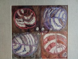 Gyarmathy Tihamér - Fosszíliák, eredeti üvegezett keretében, szignózott, 54x51 cm