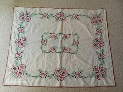 Retro kézzel hímzett terítő 104x130 cm kézzel horgolt szegéllyel