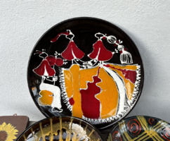 Holló Katalin retro 29cm  Iparművészeti  Budapest kerámia absztrakt falitányér mid-century modern