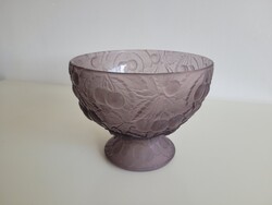 Antik art deco Josef Inwald Barolac cseresznye mintás lila üveg talpas kínáló régi tál asztalközép