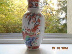 Vintage japán váza aranykontúrozott madarakkal,virágokkal,japán írásjelekkel