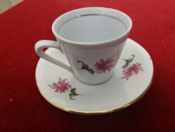 Alföldi porcelán, kávéscsésze + alátét, csiklámen színű virággal. Jókai.
