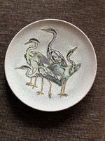 Kék kócsagokat ábrázoló  nagy méretű art deco kerámia  tál, asztalközep, gyümölcsös tál