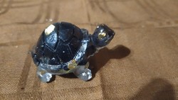 Obszidián teknős figura gyanta formában 5 cm