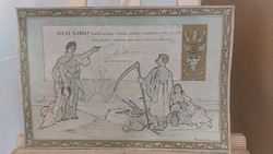 (K) Miniszteri elismerés, oklevél 1907-ből  44x30 cm