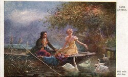 Képeslap: Hans Zatzka. nők, virágok.
