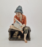 Rare Capodimonte Newsboy with Cats Under the Table 18cm