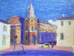 Oil pastels drawing, near Janos pal papa park, Budapest, Inna Efremova, 30 x 40 cm