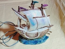Asztali porcelán lámpa 08 - vitorlás hajó parfümlámpa párologtató aromalámpa irizáló 17x7x19cm
