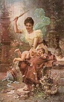 Képeslap: Hans Zatzka. nők, virágok.
