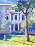 Oil pastels drawing, museum garden,  Budapest, Inna Efremova, 30 x 40 cm