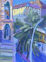 Mixed media drawing of Rakoczi ter, Budapest, Inna Efremova, 30 x 40 cm