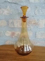 Borostyán színű italos üveg, flaska, csiszolt dugóval _ art deco