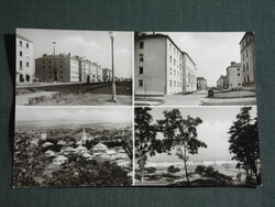 Képeslap,Kazincbarcika,mozaik,lakótelep,park,utca látkép,részlet, 1965-