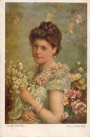 Képeslap: Hans Zatzka. nők, virágok.