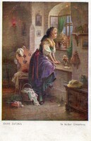 Képeslap: Hans Zatzka. nők, virágok.
