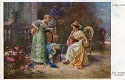 Képeslap: Hans Zatzka. nők, virágok.