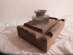 KALAMÁRIS - 17 x 12 x 4,5 cm - ÜVEG - 6,5 x 6 cm  - ANTIK - MUZEÁLIS DARAB - OSZTRÁK - HIBÁTLAN