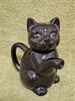 Porcelán fekete cica alakú kiöntő, dísztárgy, figura