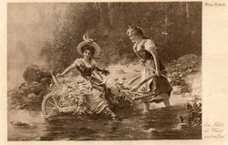 Képeslap: Hans Zatzka. nők, virágok.