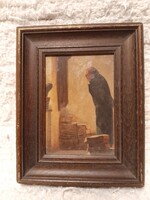 Carl Spitzweg.Kaktuszbarát olajfestmény.21 x 17 cm.