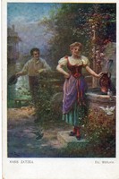 Képeslap: Hans Zatzka. nők, virágok.