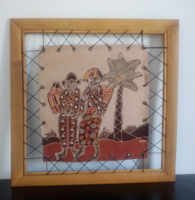 Régi Indonéz batik vászonkép fa keretben