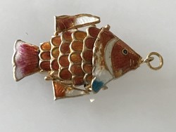 Vintage rekeszzománc (cloisonne) halacska medál, 5 x 3 cm