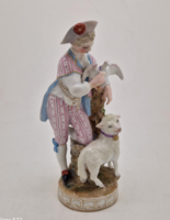 Antique French porcelain elegant boy with lamb 16cm