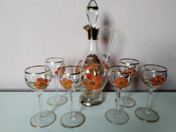 Festett arany dísztítéses likőrös készlet, 6 személyes, 1970-es évek körüli