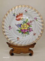 Dresden Porcelain Plate with Flower Pattern and Gold Trim 22cm