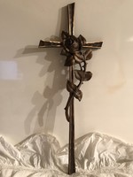 KERESZT - RÓZSÁVAL -  RÉZ - 49 x 18 cm - TÖMÖR - 1 kg -  RÉGI - OSZTRÁK - HIBÁTLAN