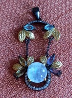Valodi Kezmuves 41x22mm Holdko Ametiszt Topaz 925 Ezust Medal