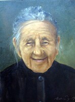 BÓNA JENŐ "Nagymama" Olaj/farost 20x40cm